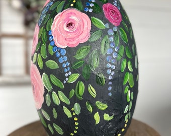 Large Decorative Egg, Floral Egg, Spring Decor, Easter Decoration, Large Egg, Outdoor Egg, Jumbo Egg, Hand Painted.