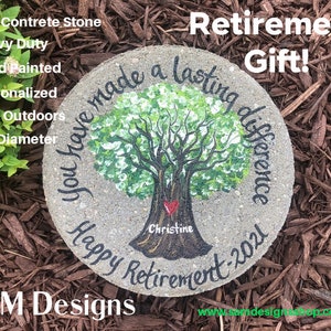 RETIREMENT GIFT, Hand Painted Stepping Stone, Retirement Gifts, Painted Chestnut Tree, Carved Name in Tree, Gift for Teacher, Concrete Paver