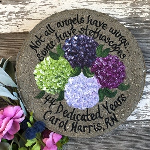 Personalized Nurse Retirement Stepping Stone: Floral Garden Gift - Hand Painted - Hydrangeas - Garden Stone - REAL Stone, 12”