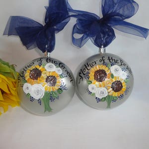 Personalized Mother of the Bride Gift, Sunflower Mother of the Groom & Bridesmaid Ornaments, Bridal Party Ornaments,  Mother of the Bride