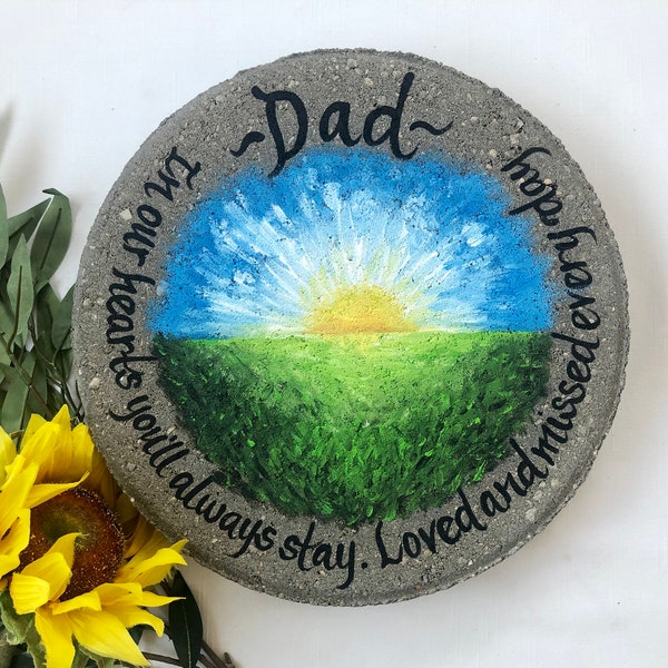 SUNRISE Memorial Garden Stone, Painted Sunrise, Blue Sky, Memorial Garden Stone Gift, Sympathy Gift for Dad, Gift for Bereavement, Father