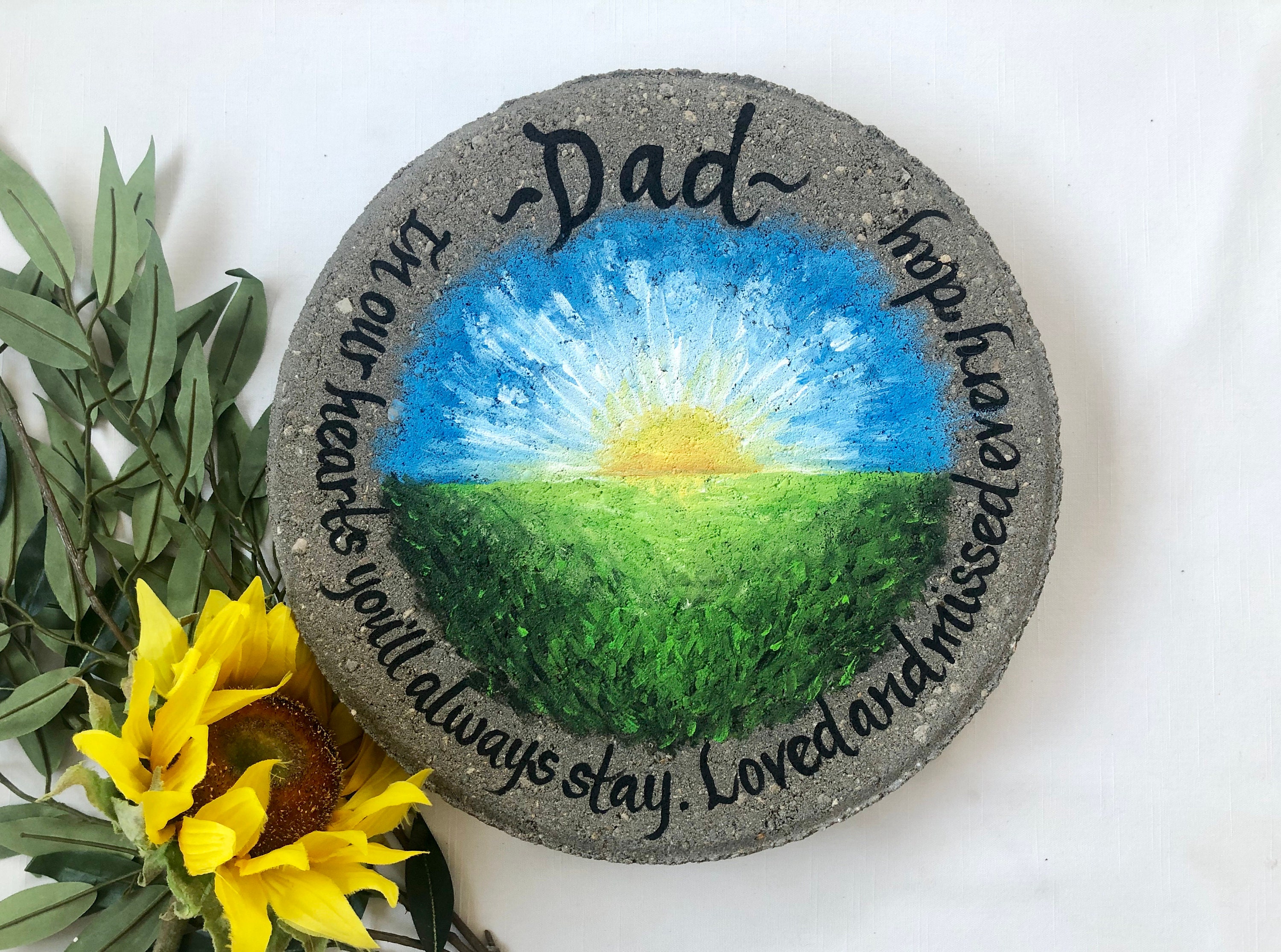 Hand-Painted Sunrise Memorial Garden Stone: Sympathy Gift
