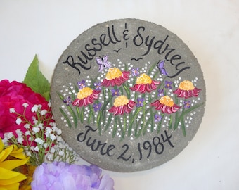 WEDDING STEPPING STONE, Personalized Cone Flower Garden Stone, Wedding Gift, Cone Flower, Gift for Bride and Groom, Anniversary Gift