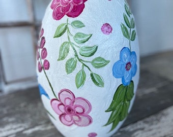 Large Decorative Egg, Floral Egg, Spring Decor, Easter Decoration, Large Egg, Outdoor Egg, Jumbo Egg, Hand Painted.