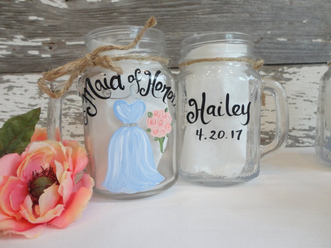 Hand Painted Bridesmaid Mason Jars Bridesmaid Gifts Rustic Etsy