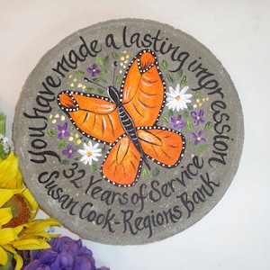 Retirement Gift, MONARCH BUTTERFLY, Retirement Stone, Retirement Gifts, Hand Painted Garden Stone, Memorial Stone, Teacher Gift, Butterfly