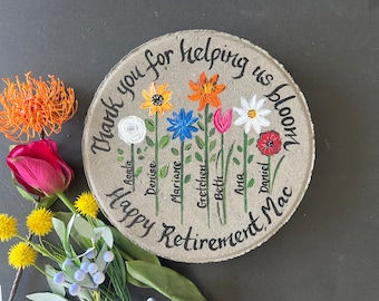 Flower RETIREMENT GIFT, Painted Stepping Stone, Retirement Gifts, Painted Personalized Flowers, Favorite Flower for per person, Teacher Gift