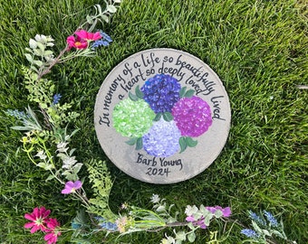 MEMORIAL Gifts, Memorial Garden Stone, Memorial Gift, Memorial Gifts, Sympathy Gift, Memorial Stone, Painted Hydrangeas, Memorial Gifts