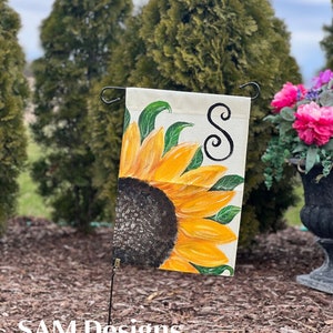 BANDERA DE JARDÍN DE GIRASOL PERSONALIZADA - Bandera de jardín de letras personalizadas - Bandera de girasol personalizada - Banderas de jardín de arpillera - Bandera de letras - Banderas de jardín