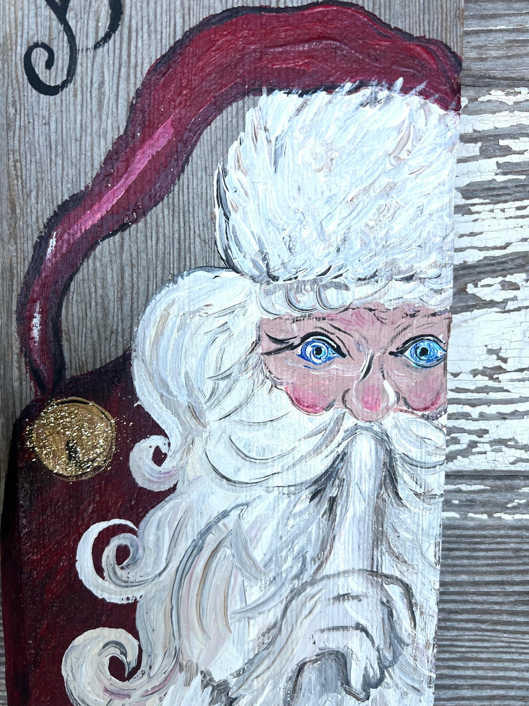 Vintage Santa Face Wall Art Laughing Santa Painted Barn Wood Etsy UK