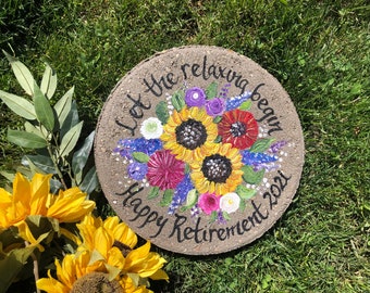 RETIREMENT GIFT, Hand Painted Stepping Stone, Paverstone, Retirement Gifts, Retirement Gift, Gift for Woman, Gift for Teacher Retirement, 12