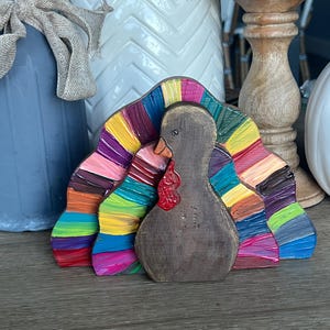 Wooden Turkey Decor, Thanksgiving Decoration, Turkey, Colorful Feather, Turkey Table Decoration, Hand Painted Turkey Decor - 9” x 6” x 2”