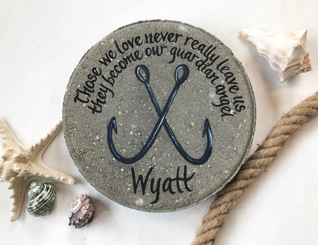 PERSONALIZED Memorial Stone, Nautical Memorial Gift, Fish Hooks, Blue