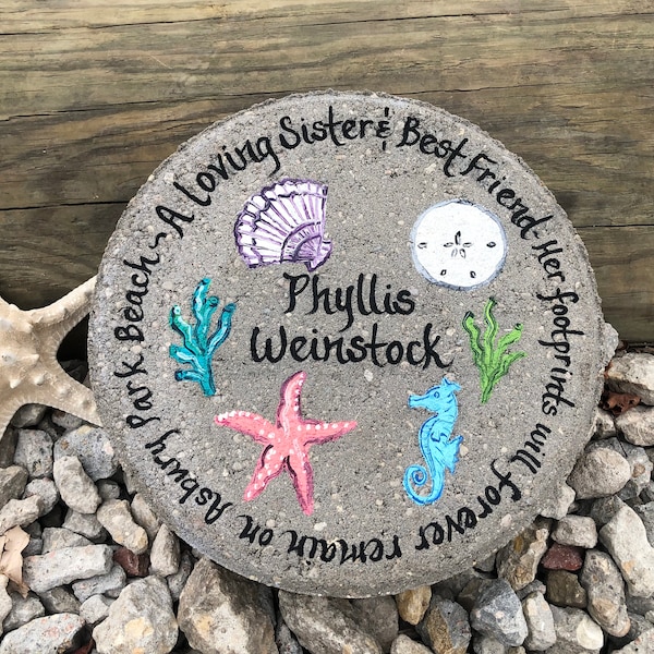 BEACH MEMORIAL Garden Stone, PERSONALIZED Memorial Stone, Sea Shell Stone, Memorial Gift, Memorial Gift, Beach Gift, Sea Shell Memorial Gift