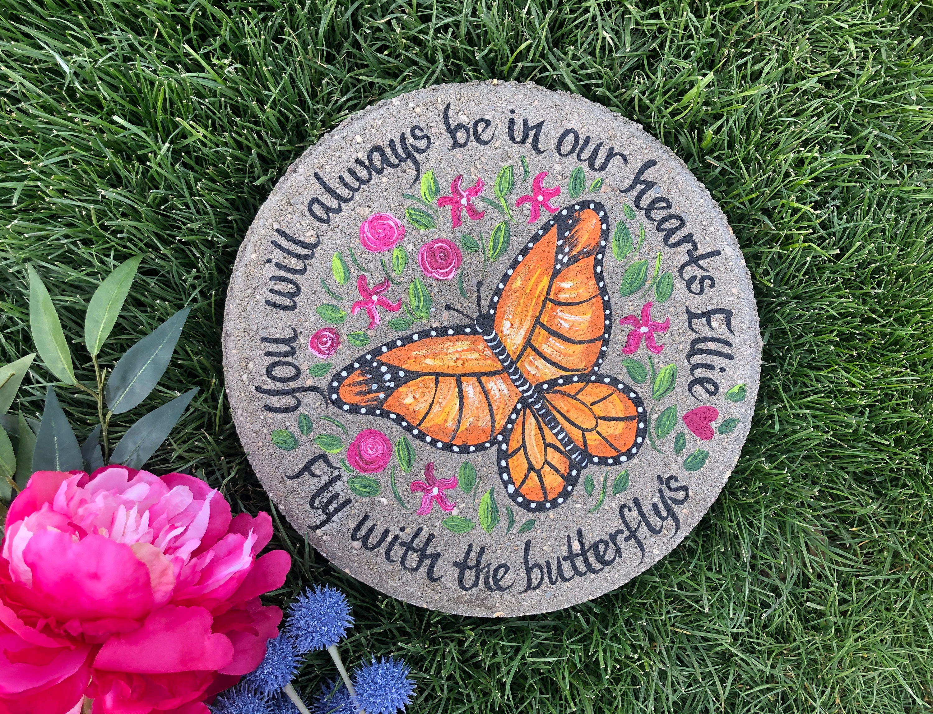 Personalized Sympathy Gift 20 lbs Gift for Funeral Memorial Garden Stone Butterfly Memorial Garden Stone Gift for Memorial 12 Round 