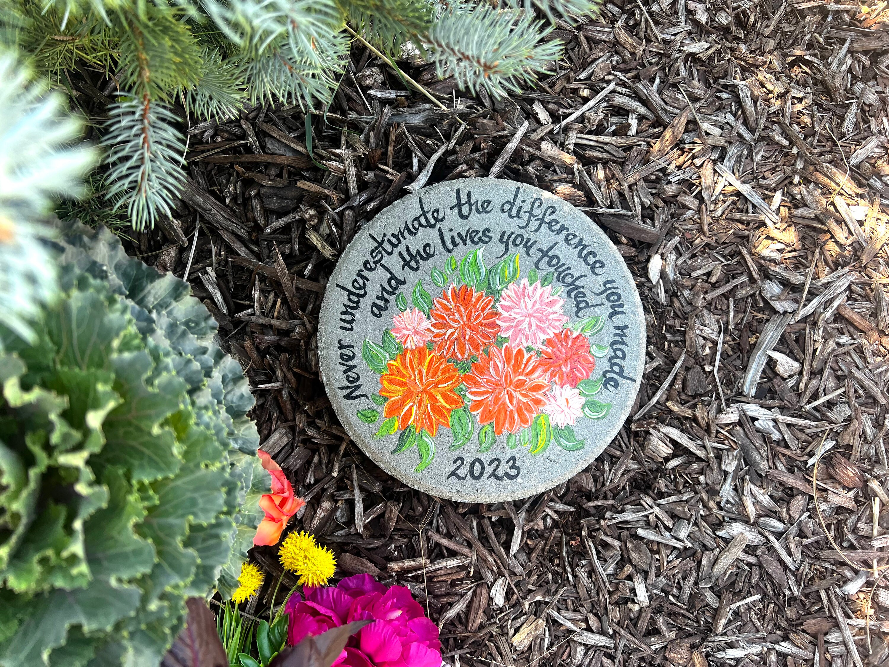 Orange Dahlia RETIREMENT GIFT,  Teacher Gift Stepping Stone, Retirement, Personalized Garden  Gift for Memorial, PERSONALIZED Garden Gifts