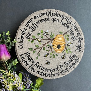 HONEY BEE Retirement Garden Stone, Employer Appreciation Gift, Gift for Nurse, Gift for Doctor, Bees, Bee Hive, Retirement Stone, Honey Bees