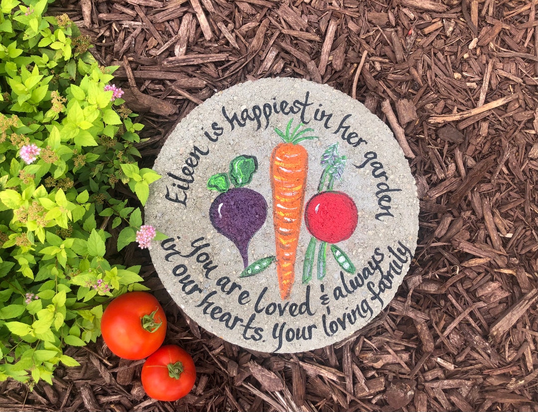 VEGETABLE Garden Stone, Memorial Garden Stone, Memorial Gifts, Painted