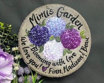 Purple Hydrangeas, Grandma Garden Gift, Gift for Mimi, Mothers Day Gift, PERSONALIZED Wedding Stepping Stone, Parent Wedding Gift, Parent