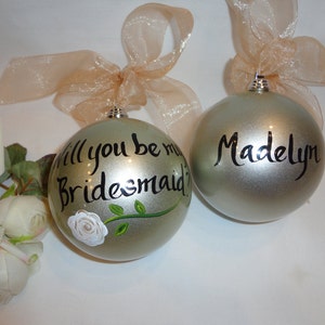 Bridesmaid Gifts, PERSONALIZED Will You Be My Bridesmaid Ornaments, Bridesmaid Ornaments, Gold Rose, Will you be my Maid of Honor, Bridal