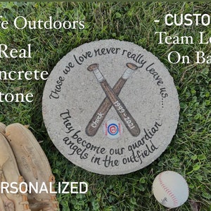Hand-Painted CUBS Baseball Memorial Stone: Bereavement Gift, 12" Round REAL Stone - Safe Outdoors!