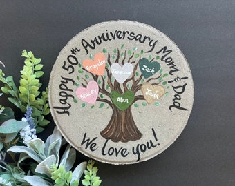 ANNIVERSARY Garden Stone, Family Tree Garden Stone, Anniversary Name Tree, 50th Anniversary Gift, Birthday Gift Ideas, Sympathy Garden Gift