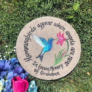 Hand-Painted Hummingbird Memorial Stone: Garden Sympathy Gift (12&quot;)