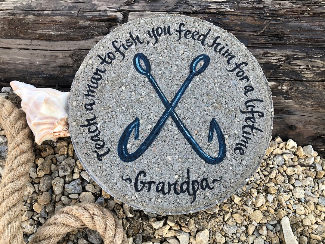 PERSONALIZED Memorial Stone, Nautical Memorial Gift, Fish Hooks, Blue