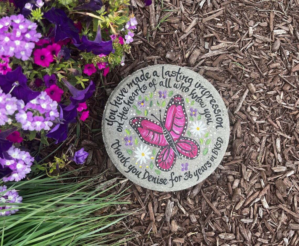 Retirement Gift PINK BUTTERFLY Retirement Stone Retirement Etsy