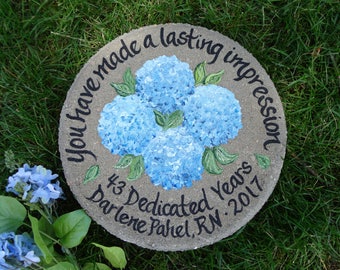 Retirement Gift - Blue Hydrangeas - Retirement Garden Stone - Retirement Gifts for Women  -Hand Painted Garden Stone - Memorial Stone - 12"