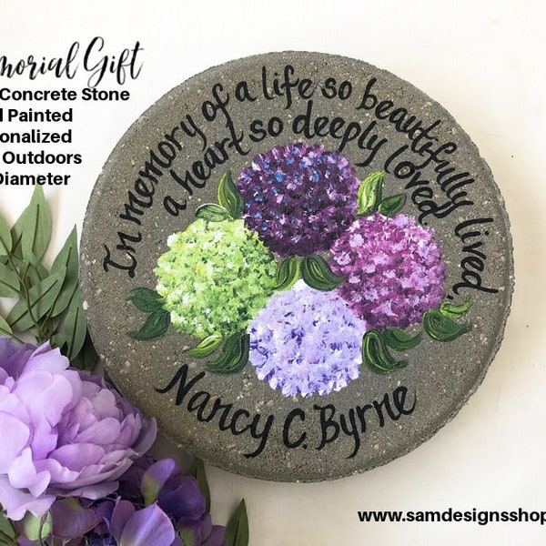 MEMORIAL Gifts, Memorial Garden Stone, Memorial Gift, Memorial Gifts, Sympathy Gift, Memorial Stone, Painted Hydrangeas, Memorial Gifts