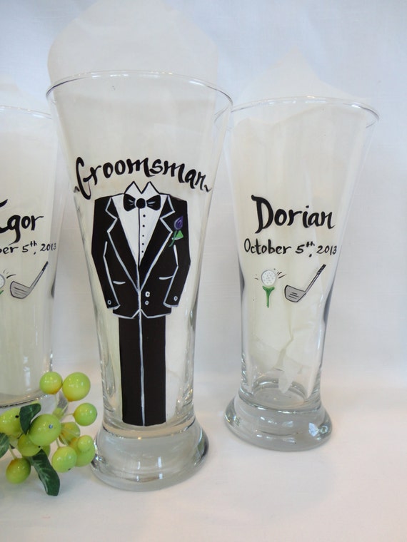 Items similar to Hand Painted Personalized Groomsman GOLF Beer Pilsner