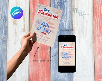 Invitación a barbacoa del 4 de julio / Fiesta patriótica, plantilla editable de Canva (descarga digital)