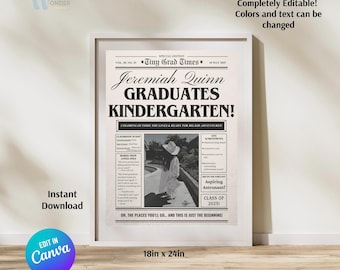 Kindergarten Graduation Newspaper Poster | 18x24 Keepsake (Canva Template)