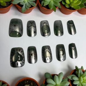 Press on Nails Cats Eye Square Tip Short Length Handmade Fashion Fake Nail Art