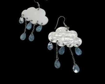 Rainy Cloud Vintage Handmade Earrings, Boho Jewelry Art