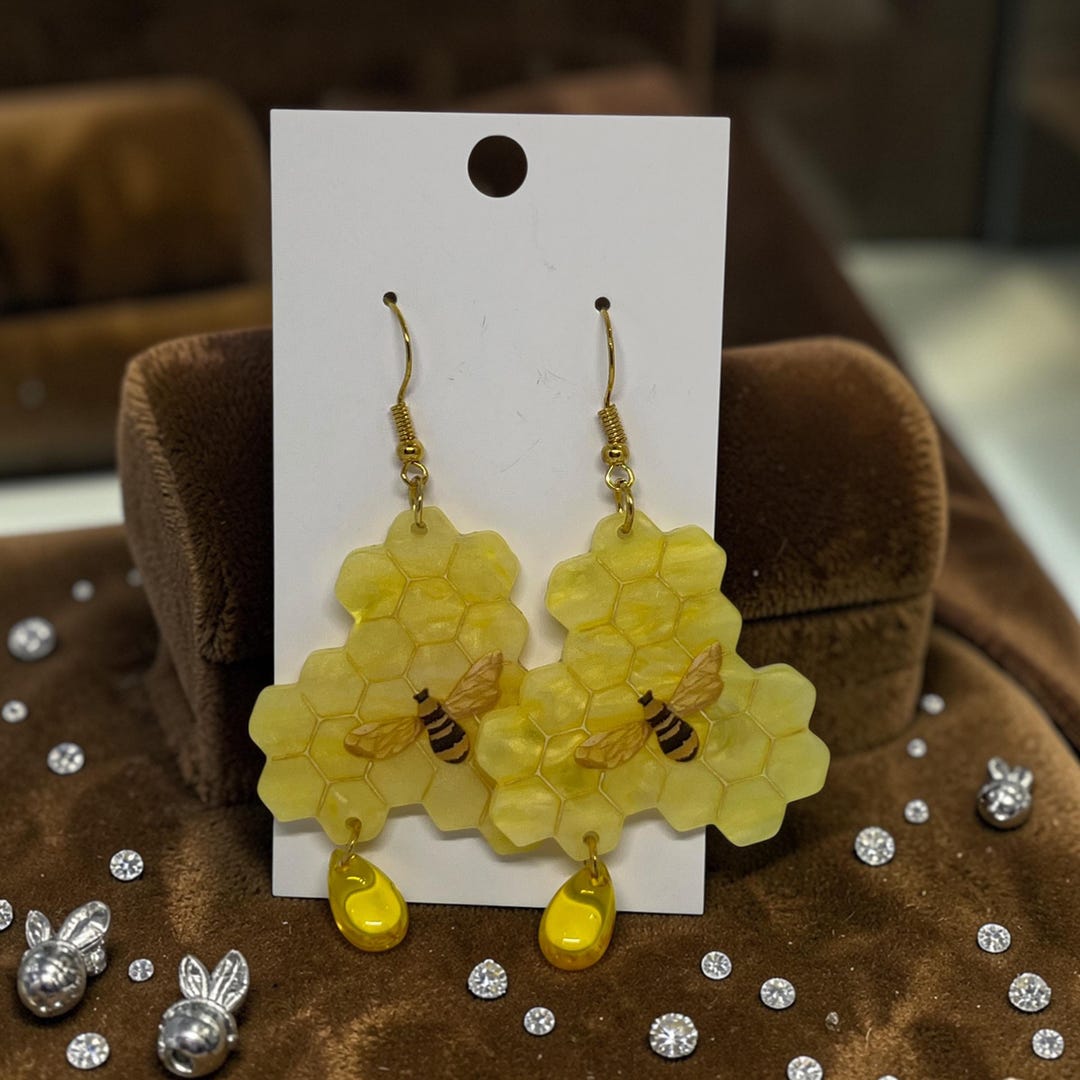 Bee Gem Stone Honey Comb Acrylic Fashion Earrings Gifts - Etsy