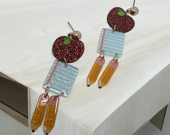 Teacher Vintage Handmade Earrings, Boho Jewelry Art