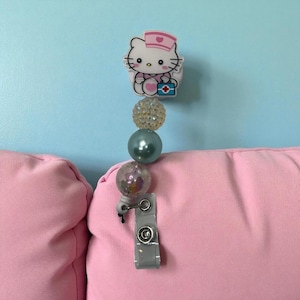 Kitten Cat Cute Beaded Handmade Badge Reel Medical Badge Holder