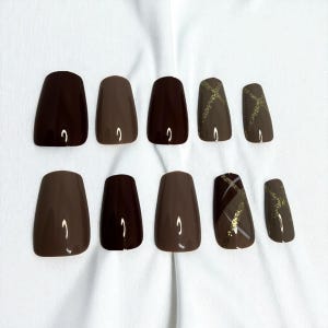 Press on Nails Burgundy Coffin Tip Medium Length Handmade Fashion Fake Nail Art
