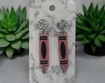 Crayon Teacher Earrings, Vintage, Handmade, Boho Fashion Jewelry Art
