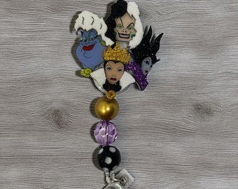 Villian 3D Shaker Glitter Badge Reel Beaded Employee Coworker Gifts Nurse Badge Holder