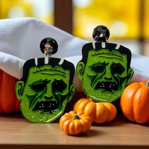 Frankenstein Halloween Acrylic Fashion Earrings Handmade Vintage Jewelry