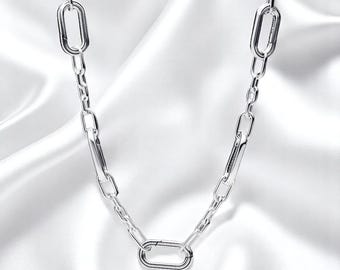 Chunky Medium Link Chain Necklace, Smart Silver Necklace Chain, Gift For Wife, Silver Necklace Chain With Carabiner Clasp, Gift For Her