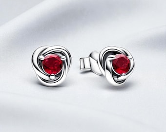 Pendientes de botón con círculo de eternidad y piedra natal de julio, joyería de plata de ley, un regalo ideal para ella.