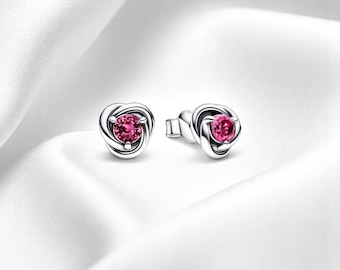 Pendientes de botón con círculo de eternidad y piedra natal de octubre, joyería atemporal, un hermoso regalo para ella.