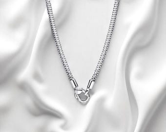 Smart Silver Studded Chain Necklace For Women, Charm Necklace With Studded Carabiner Clasp, Chain Jewellery, Silver Necklace, Gift For Her