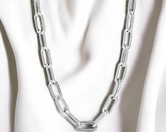 Delicate Silver Necklace Chain, Minimalist Medium Link Chain Necklace, Gift For Mom Silver Necklace Chain With Carabiner Clasp, Gift For Her