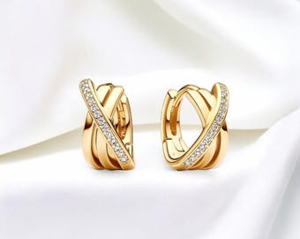 Elegante cross-over effenen hoepeloorbellen, 14k gouden vergulde sieradenaccent voor elegante stijl, stijlvol boho-accessoire, perfect cadeau voor haar
