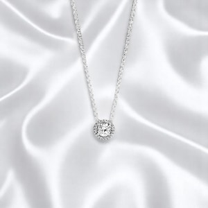 Elegant Chain Necklace With Round Halo Pave Pendant, Sterling Silver Round Pendant Necklace, Teen Jewellery, Collar Necklace, Gift For Her